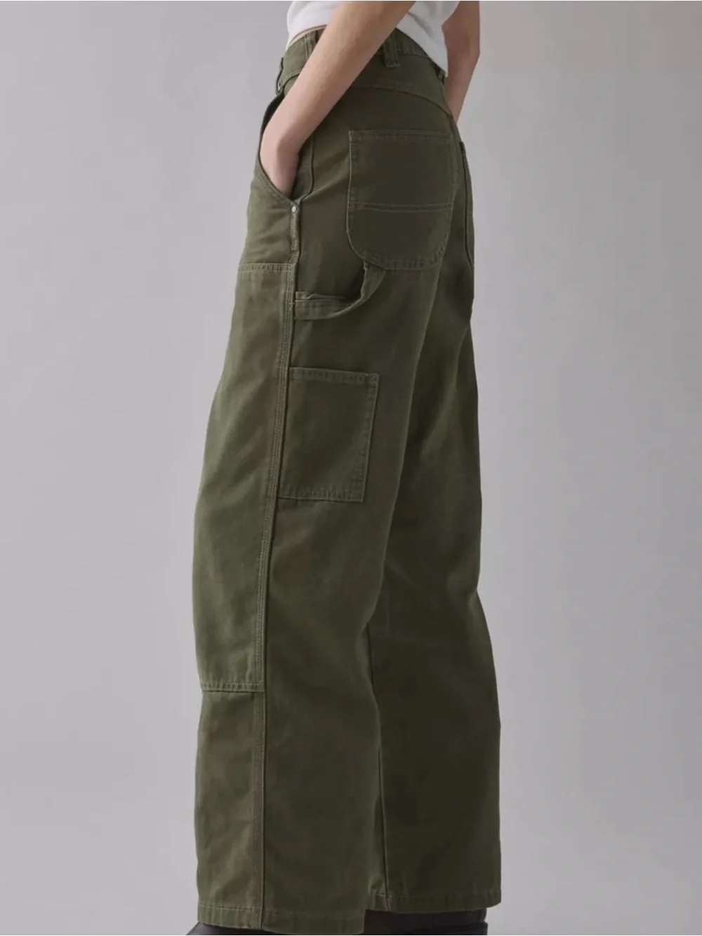 Dickies Olive Green Mid Rise Double Knee Canvas Carpenter Pants - Picture 3 of 8